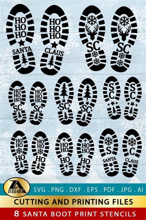santa boot print svg bundle  santa footprint stencils svg  illustrations design