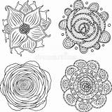 Doodle Mandala Adults Floral Coloring Cartoon Set Preview sketch template