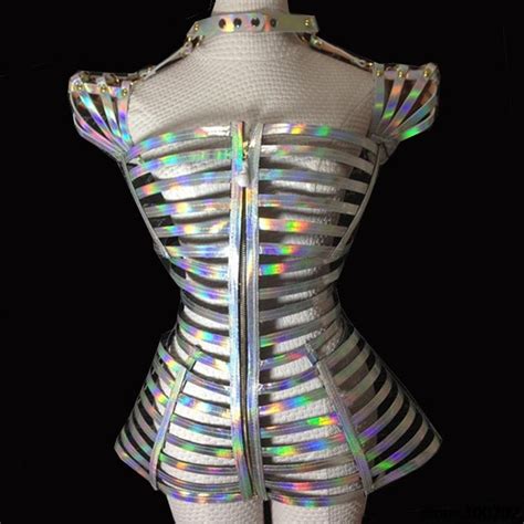 holographic vinyl cage dress rave outfits cage dress