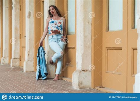 Lovely Brunette Model Posing Outdoors Stock Image Image