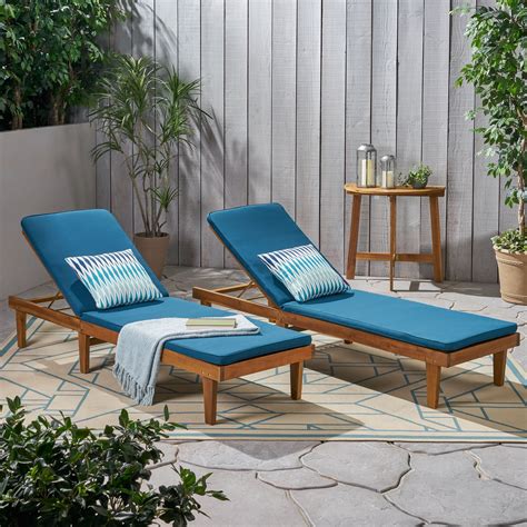 maddison outdoor modern acacia wood chaise lounge  cushion set