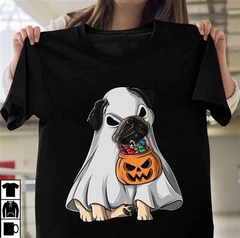 pug halloween ghost pug trick  treat halloween costume shirt