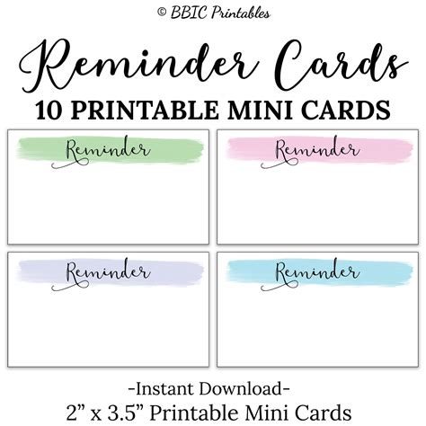reminder printable mini cards digital  reminder appointment