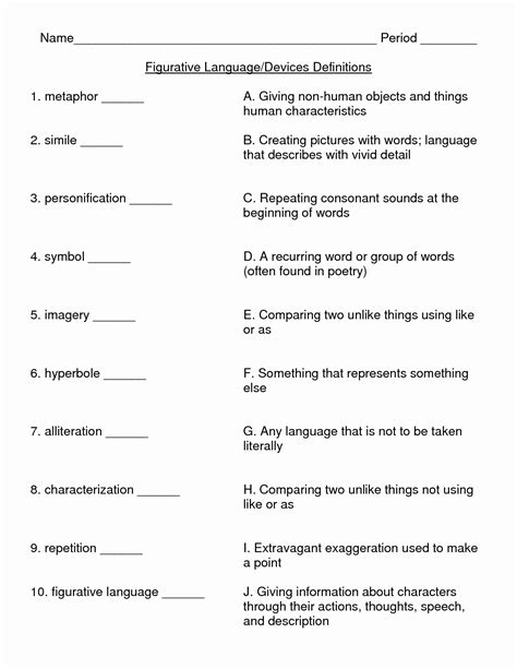 printable figurative language worksheets