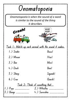 onomatopoeia worksheets   cullens creations tpt