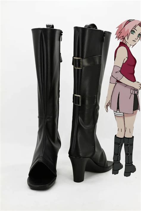 hot anime naruto shippuden haruno sakura cosplay boots shoes black pu