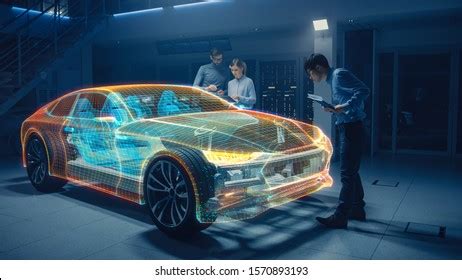group automobile design engineers working  stock photo
