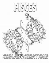 Coloring Pages Adult Zodiac Print Pisces Signs Books Sheets Astrology Star Word Pencils Pens Gel Colored Novelty Sign Digital Etsy sketch template