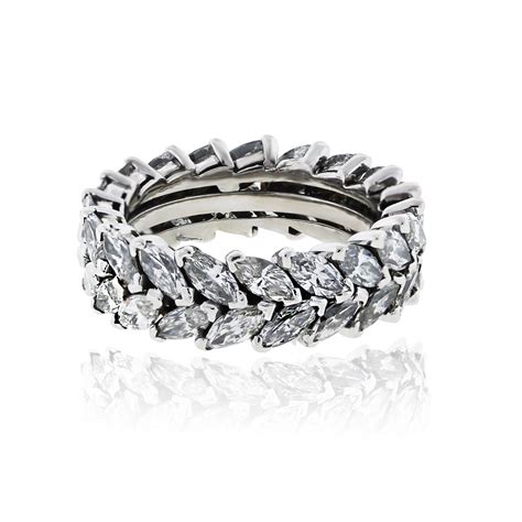 platinum ctw double row marquise diamond eternity band ring
