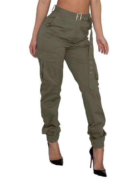 aunavey womens casual military army cargo combat work pants  pockets  belt
