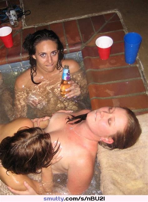 amateur lesbian amateurlesbian hottub jacuzzi threesome beer