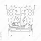 Coloring Window Curtains Pages Template Curtain sketch template