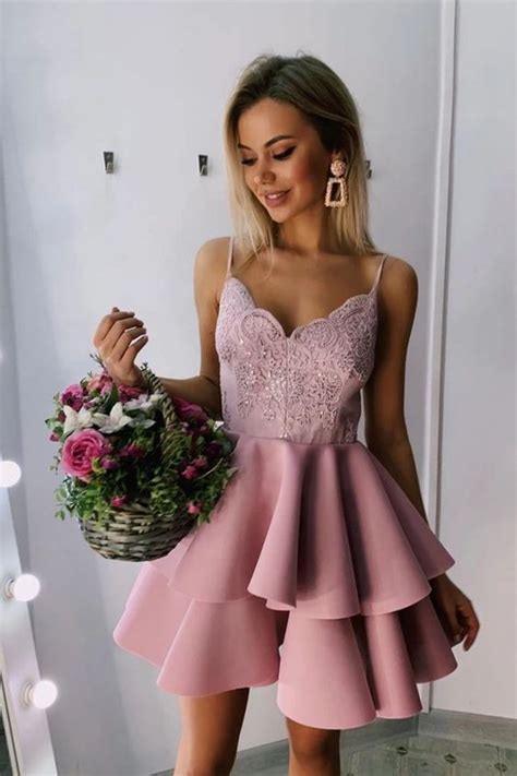 light pink tiered hoco party dresses fashion sparkledress homecoming dresses school event