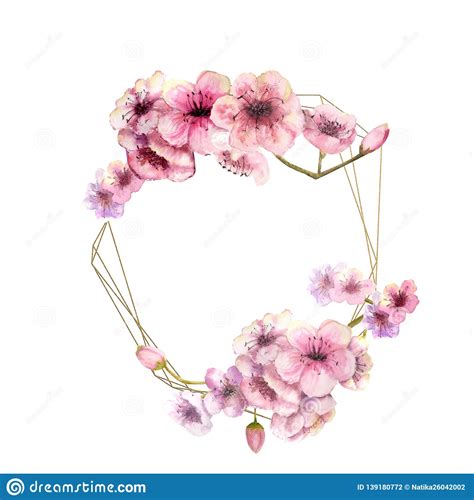 cherry blossom sakura branch with pink flowers on gold