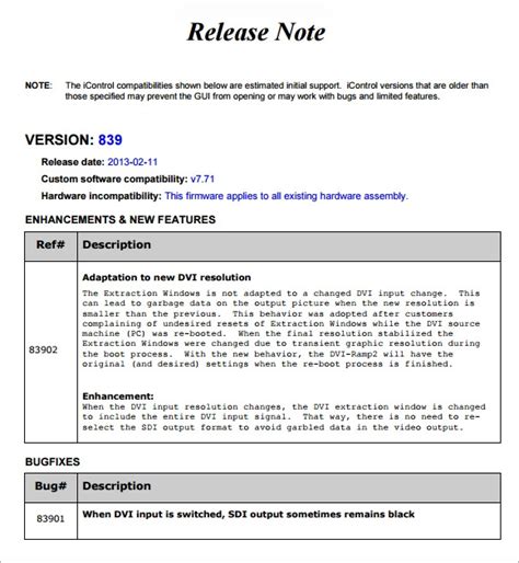 Release Notes Template 6 Download Free Documents In Pdf