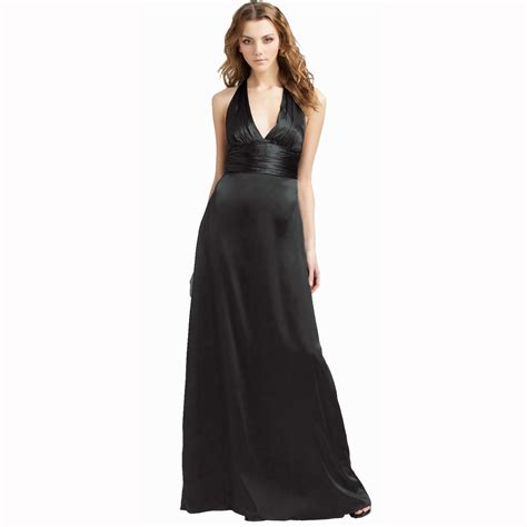 halter neck silky satin formal evening bridesmaid dress party ball gown