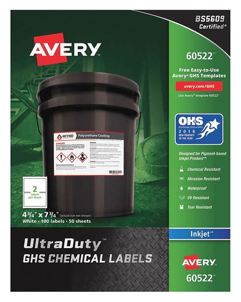 avery ghs chemical label color white pk  rk grainger