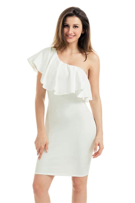 white one shoulder party cocktail mini dress