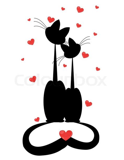 Silhouettes Of Two Cats In Love Vector Illustration