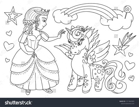 vektor stok princess unicorn coloring page coloring page  royalti