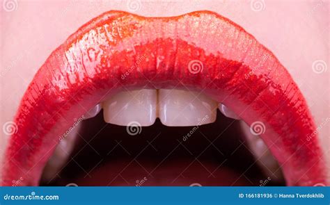 lips with teeth beautiful female open mouth luxury red lipstick for