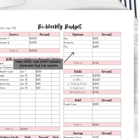 bi weekly budget planner budget printable budget template etsy