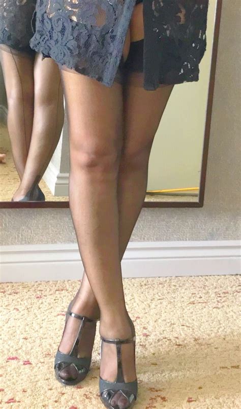showing stocking tops nylons t strap heels nylon stockings