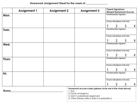 printable daily assignment sheets  printable