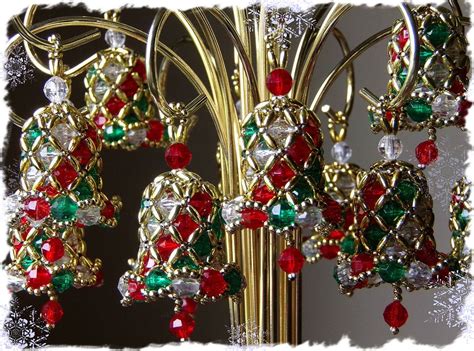bead bell ornaments hand  beaded christmas bells christmas