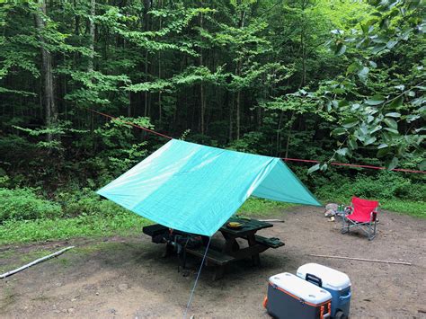 properly set   tarp  rain  shade   picnic table