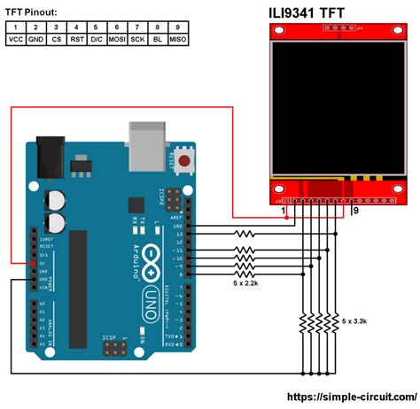 interfacing arduino  ili color tft display simple circuit