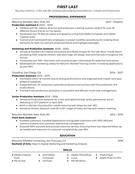 film production manager resume examples   resume worded