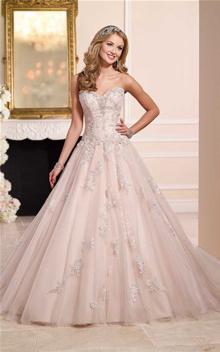 Romantic Ball Gown Strapless Blush Pink Tulle Lace Beaded