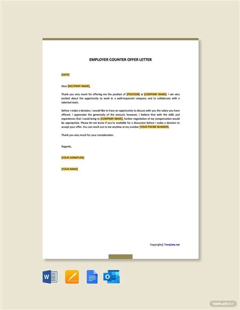 employer counter offer letter  google docs word pages outlook