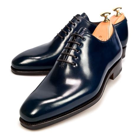 handmade navy blue oxford leather mens dress office shoes plain toe