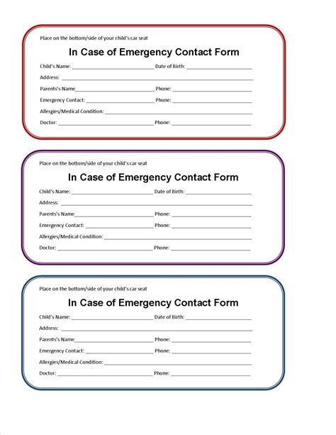 printable emergency contact list  home