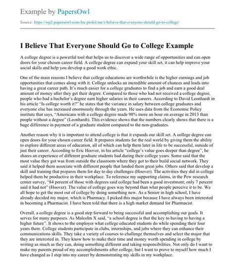 I Believe That Everyone Should Go To College Free Essay Example