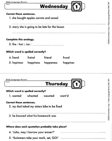 daily grammar worksheets worksheetocom