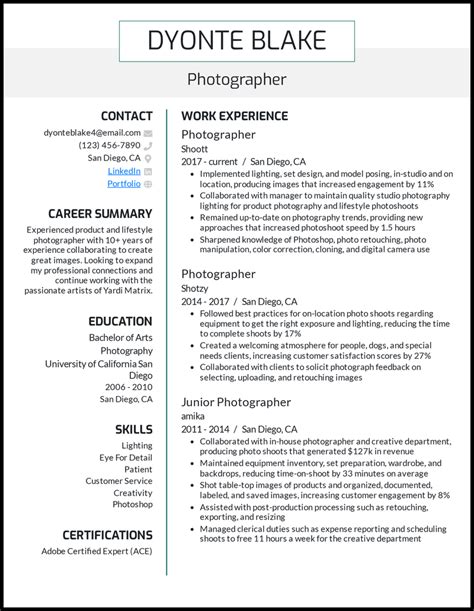 photographer resume examples  worked