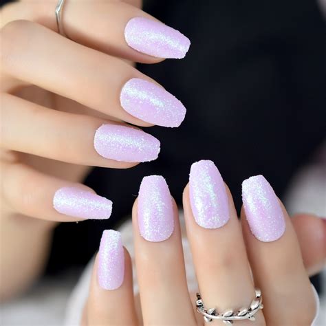 24pcs Light Purple Finished Nail Tips Glitter Decoration Medium Square