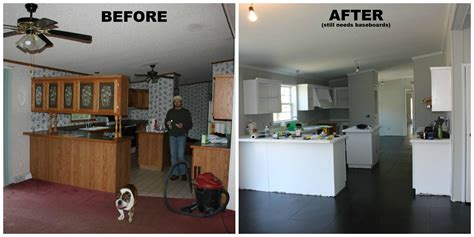 manufactured home kitchen renovation carpet replaced  plywood plank floors  erin