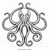 Octopus Tentacles Woodcut Retro Ornate Pose Atstockillustration sketch template