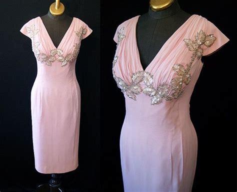 stunning 1950 s pale pink silk hourglass cocktail by wearitagain 298 00 vintage outfits