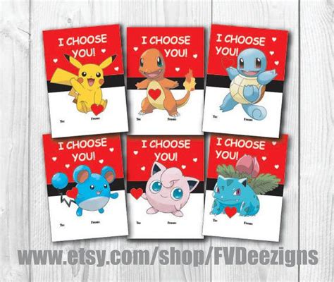pokemon valentine cards instant  printable  fvdeezigns