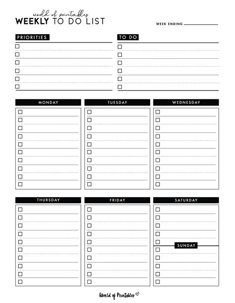 weekly   list templates world  printables