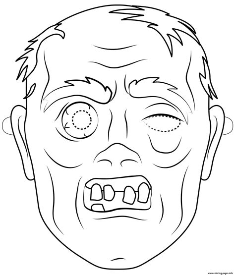 zombie mask outline halloween coloring page printable