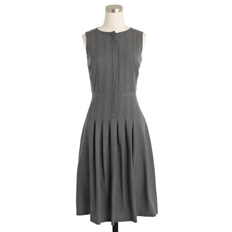 j crew pleated a line dress in super 120s wool in gray lyst