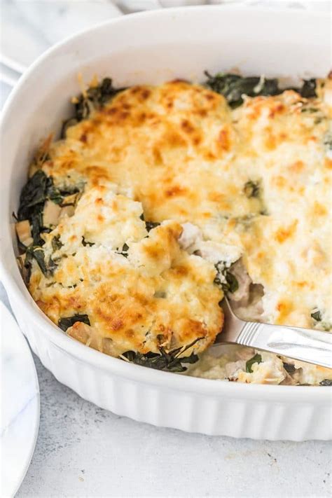 easy and delish cheesy chicken and spinach bake recipe