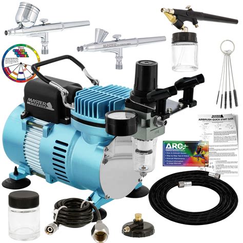 master airbrush cool runner ii dual fan air compressor pro system kit  airbrush sets gravity