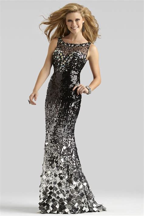 clarisse  black silver boat neck sheer sequin open  sexy evening gown  silver prom